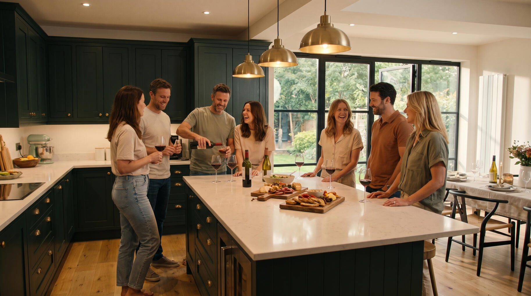 Entertaining friends in a beautiful kitchen