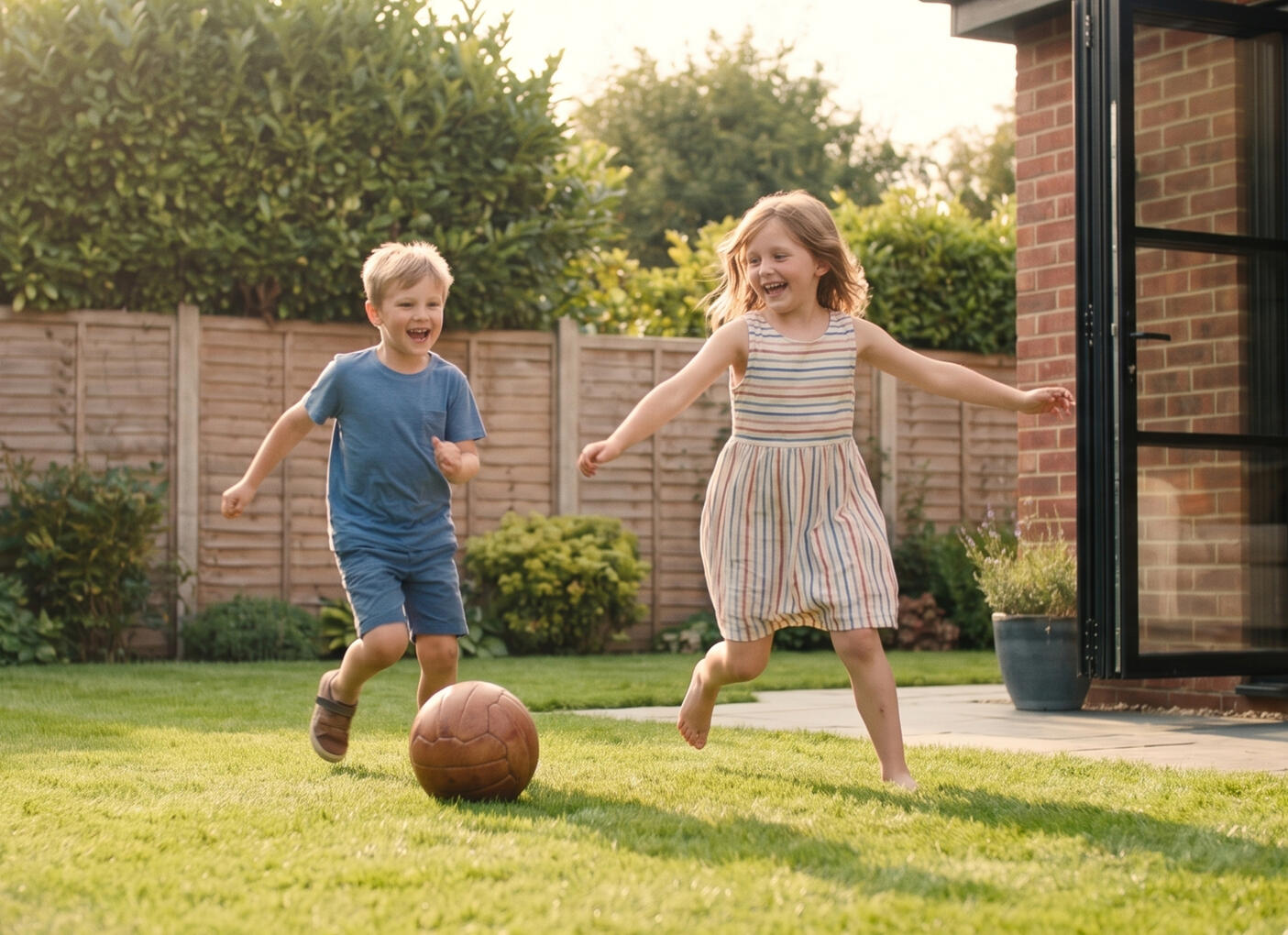 Kids playing in a garden